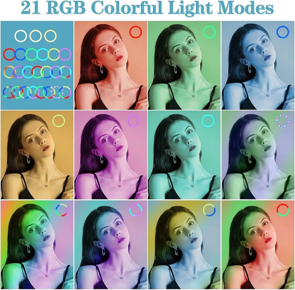 Led žiedinė lempa su trikoju mobiliajam telefonui 10 colių - 40 rgb režimų pritemdoma asmenukių lempos žiedinė lempa žiedinė lempa - mobiliojo telefono trikojo laikiklis su lempa išmaniojo telefono kamerai youtube vlog