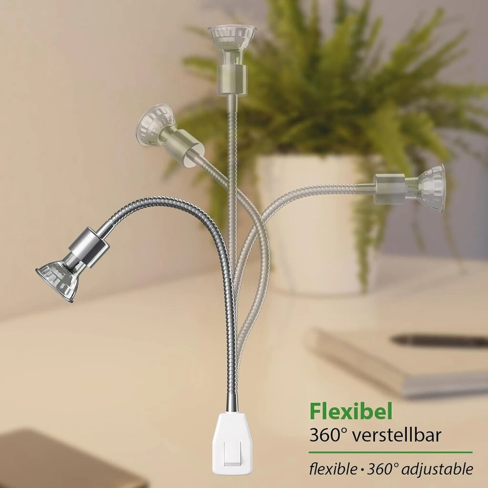 Ledscom.de Lesch Lempa su lizdu lanksčiu kakleliu skaitymui chromo / balta su Gu10 Led (šiltai balta, 7.6 W, po 1103 lm, 33°)