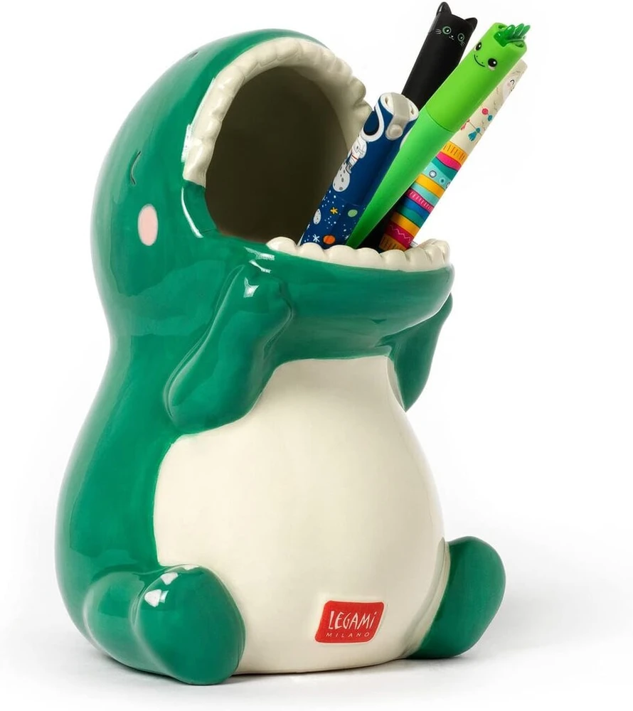 Legami - keramikinė rašiklių laikiklis, desk friends, 12 x 9.7 cm, dinozaurų tema, rankų darbo dažymas