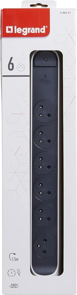 Legrand 049441 - 6 lizdų ilginimo laidas - apsauga nuo viršįtampių ir įkrovimo indikatorius - balta ir tamsiai pilka