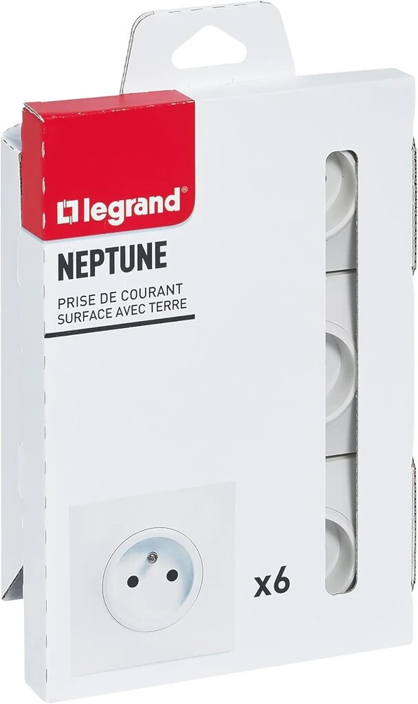 Legrand Neptune 3680w Sieniniai Lizdai su Įžeminimu, Balti, 6 vnt.