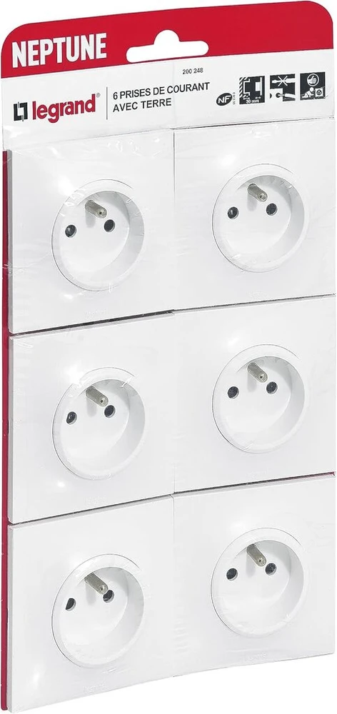 Legrand Neptune 3680w Sieniniai Lizdai su Įžeminimu, Balti, 6 vnt.
