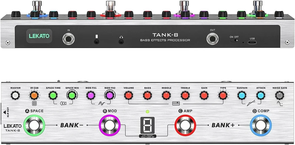Lekato gitaros multi efektų pedalas, 36 redaguojami nustatymai, chorus, delay, reverb, mod, ir įkrovimas, įrašymas, tuneris, įmontuota baterija, bt jungtis (bass)