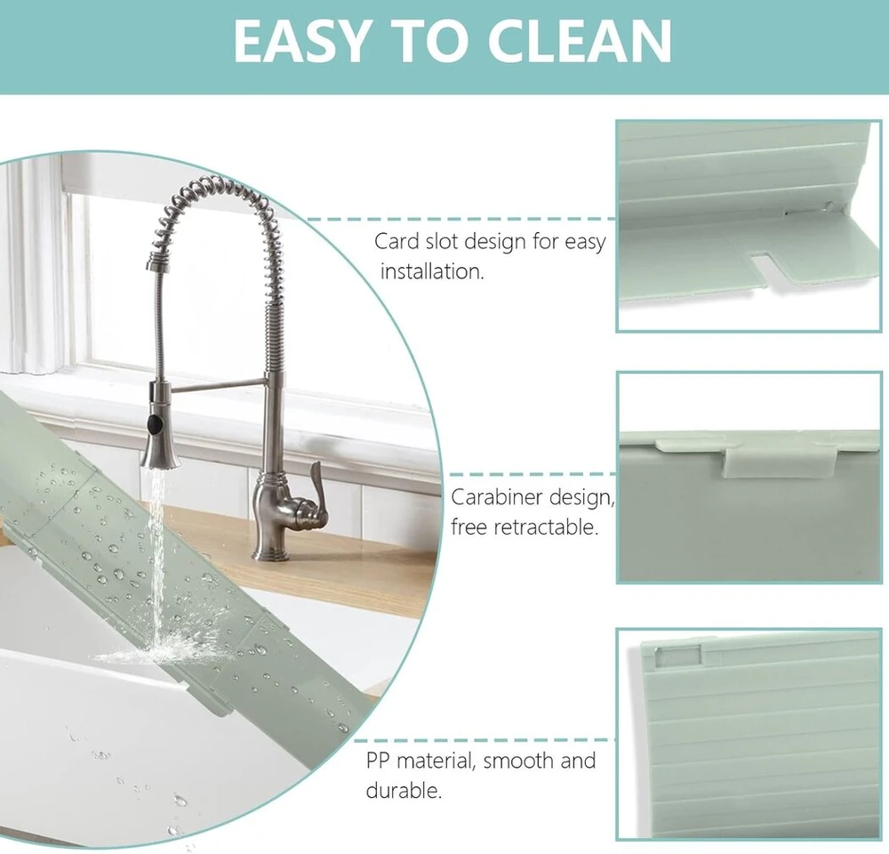 Lele Life 2 vnt. išplečiami virtuvės kriauklės purslų apsaugos 28cm-50cm reguliuojamo ilgio vandens purslų apsauga virtuvės kriauklei ir kriauklei, 2 montavimo būdai (žalia)