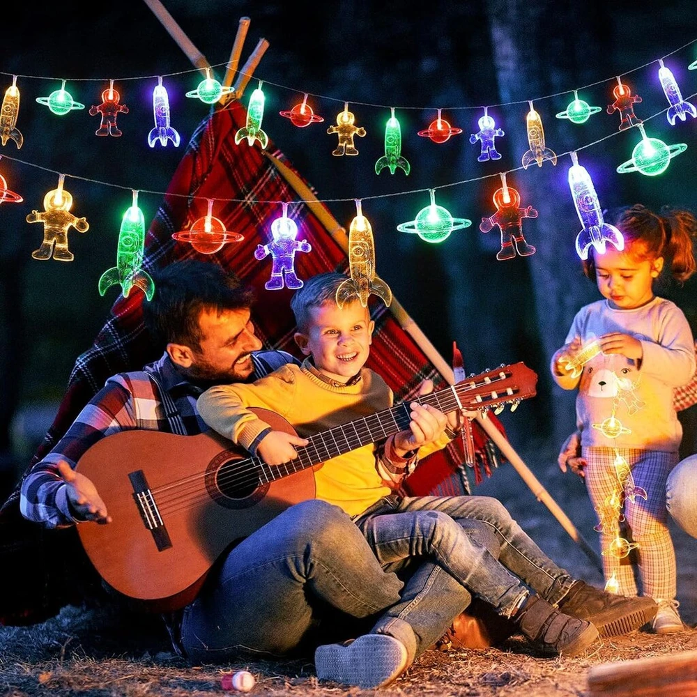 Lelyfit vidaus dekoratyvinės lemputės, dekoratyvinės lemputės, lauko lemputės su baterijomis, 3,0 m 20 led astronautų kosminio laivo raketų dekoratyvinės lemputės, vaikų kambariui, led raketų pakabinamos dekoratyvinės lemputės sodui, terasai, medžiams, va