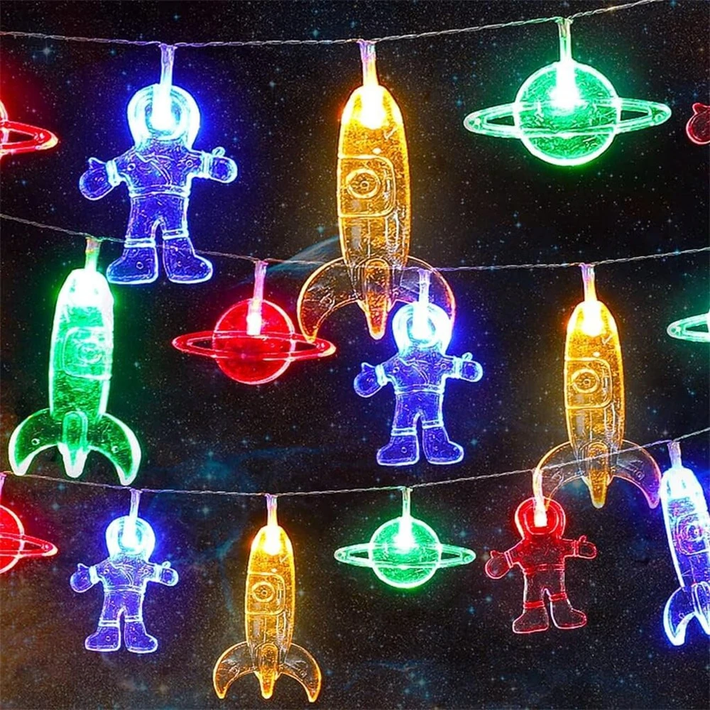 Lelyfit vidaus dekoratyvinės lemputės, dekoratyvinės lemputės, lauko lemputės su baterijomis, 3,0 m 20 led astronautų kosminio laivo raketų dekoratyvinės lemputės, vaikų kambariui, led raketų pakabinamos dekoratyvinės lemputės sodui, terasai, medžiams, va