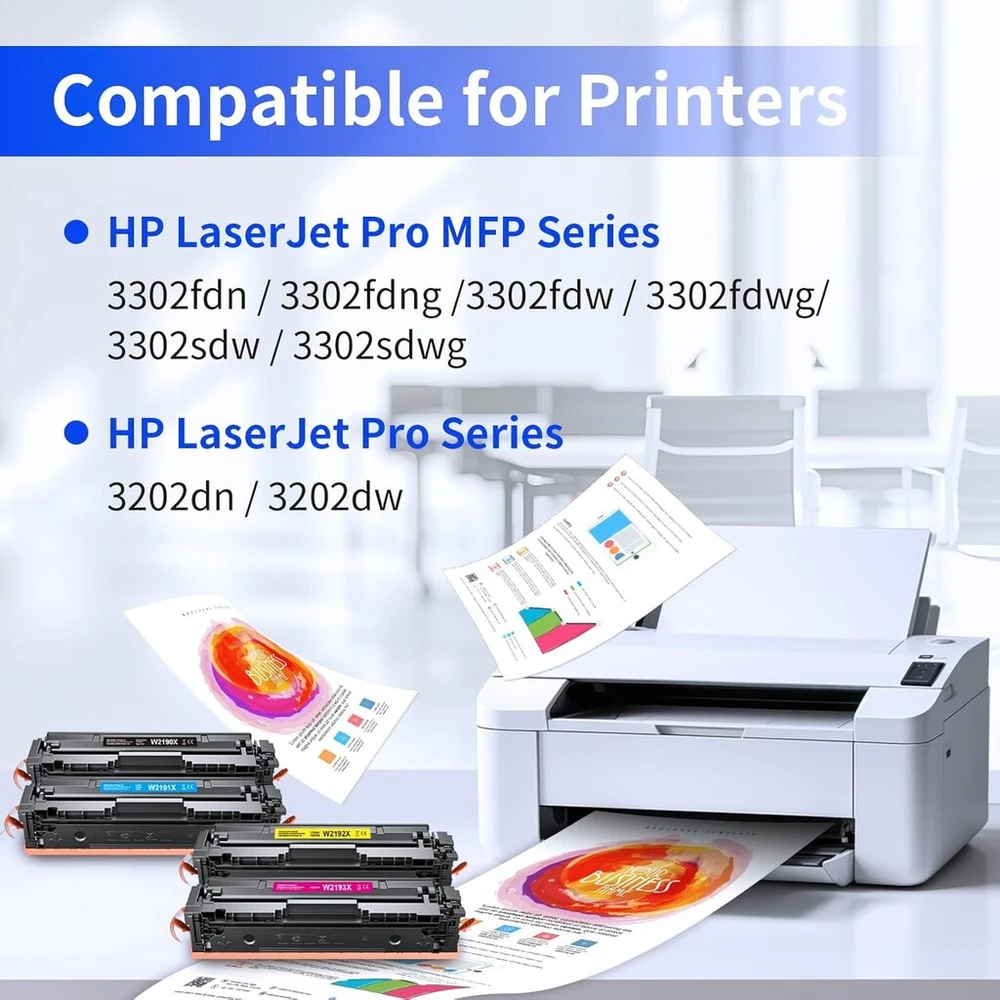 Lemero 219a 219x toneris, suderinamas su Hp Color Laserjet Pro Mfp 3302fdwg 3302sdwg 3302fdw 3302sdw 3302fdn 3302fdng 3202dn 3202dw, skirtas Hp 219 219a W2190a juodas žydras purpurinis geltonas (4 pakuotės)