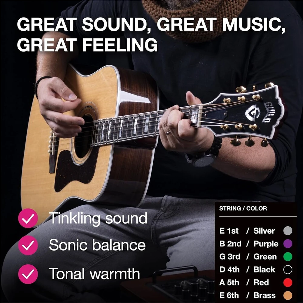 Lengvos 10-47 stygos vakarų gitarai, puiki garso kokybė, akustinės gitaros stygos, fosforinis bronzas, 6+1 stygų komplektas ir 3 plektrai, vakarų gitaros stygos, plieninės, akustinės gitaros stygos light