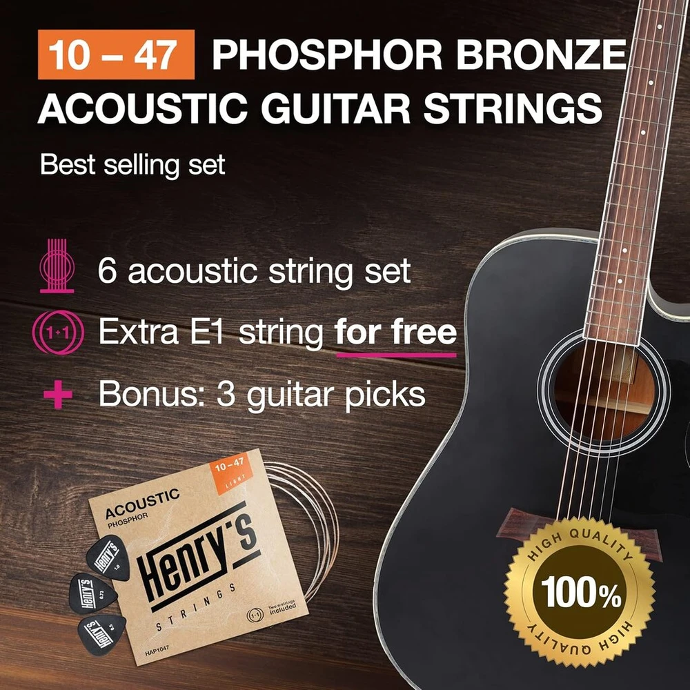 Lengvos 10-47 stygos vakarų gitarai, puiki garso kokybė, akustinės gitaros stygos, fosforinis bronzas, 6+1 stygų komplektas ir 3 plektrai, vakarų gitaros stygos, plieninės, akustinės gitaros stygos light