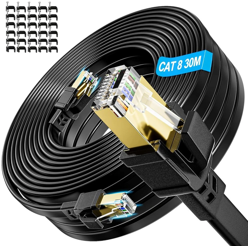 Lenovo Cat 8 Ethernet kabelis 30m, plokščias, ekranuotas, 40 Gbps