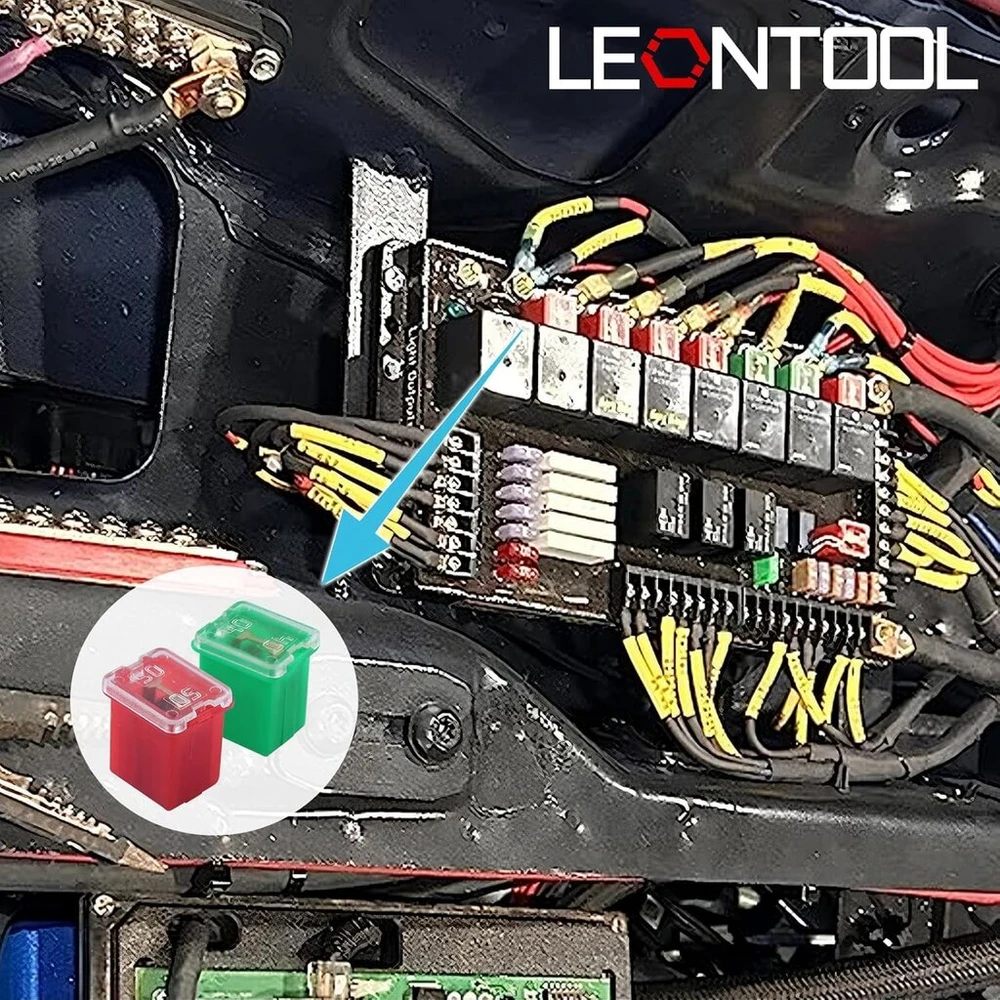 Leontool 30 vnt. automobilinių saugiklių rinkinys, mikro kasetinių saugiklių automobilių žemo profilio dėžutės formos atsarginis rinkinys (20a, 30a, 40a, 50a, 60a), skirtas ford chevy/gm nissan pikapams, automobiliams, visureigiams