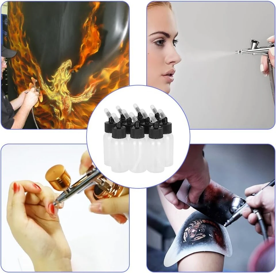 Leopacat buteliukas-lašintuvas, airbrush buteliukai, tušti plastikiniai buteliukai, atsarginiai stiklainiai, spaudžiami buteliukai su dangteliu, sifoninis padavimas, airbrush, skaidrus, skirtas maitinimui, dvigubo poveikio