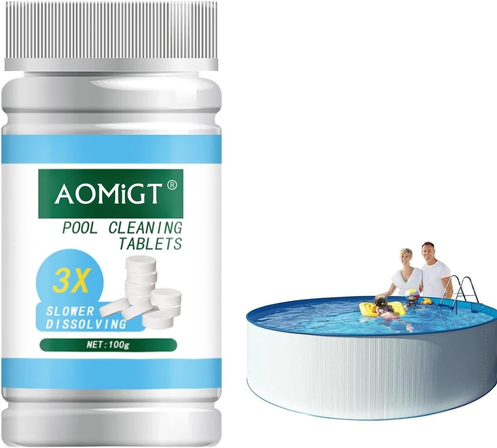 Lėtai tirpstančios chloro tabletės baseinams, 100 g baseino valymo tabletė, chloro tabletės baseinui, chloro tabletės, baseinas, daugiafunkcinės chloro tabletės, baseino priedai, kalkių valiklis