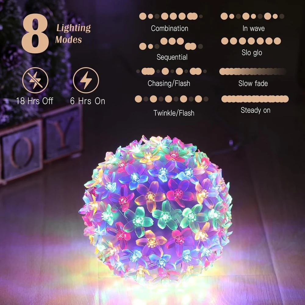 Lewondr Led rutulinis kalėdinis langų apšvietimas, 2 vnt., 14 cm, maitinamas baterijomis, vyšnių žiedų dekoratyvinis pakabinamas šviestuvas su 100 led lempučių, pakabinama led dekoracija, kalėdinis apšvietimas, langui, vidaus