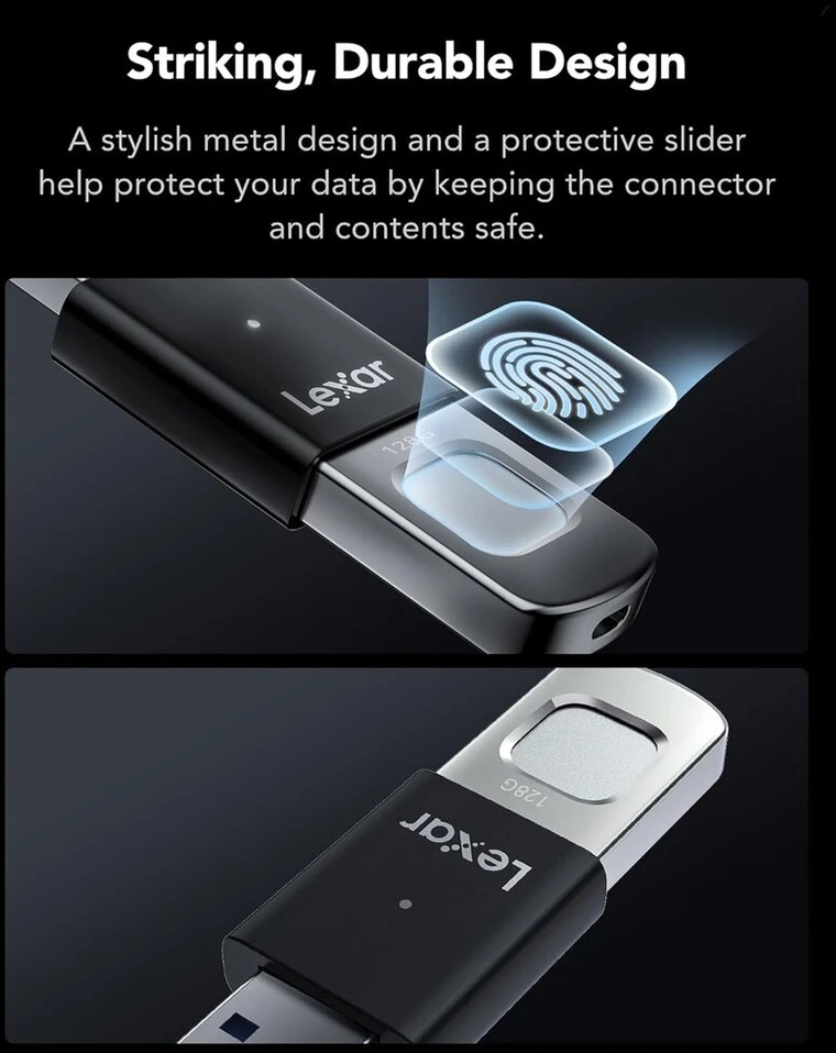 Lexar Jumpdrive Fingerprint F35 Pro 128gb Usb 3.0 atminties kortelė, iki 400 Mb/s skaitymo/300 Mb/s rašymo greitis, Usb atmintinė, leidžiama 10 pirštų atspaudų Id, atminties kortelė, Pc/nešiojamas kompiuteris (ljdf35p128g-rnbng)