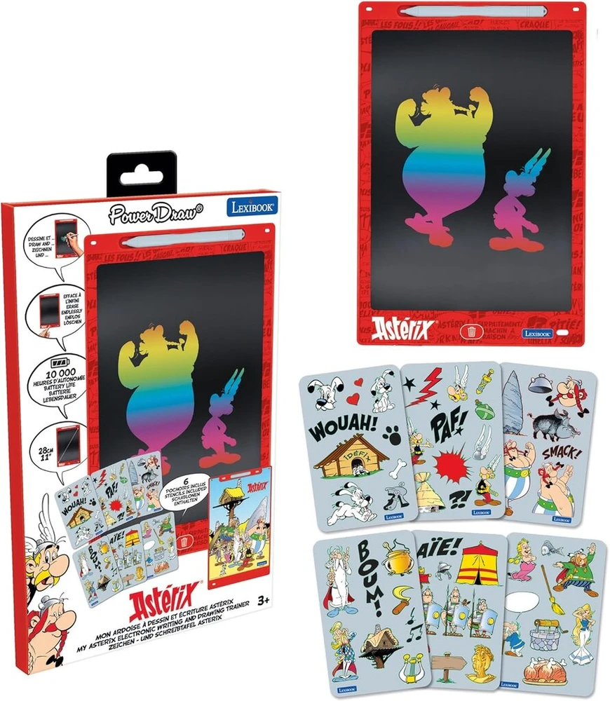 Lexibook, Astérix Crt10ax magiška piešimo lenta, meninis ir kūrybinis žaislas mergaitėms ir berniukams, daugiaspalviai piešiniai, 28 cm ekranas, rinkinyje 1 rašiklis ir 6 šablonai, oranžinė