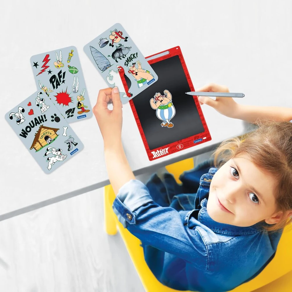 Lexibook, Astérix Crt10ax magiška piešimo lenta, meninis ir kūrybinis žaislas mergaitėms ir berniukams, daugiaspalviai piešiniai, 28 cm ekranas, rinkinyje 1 rašiklis ir 6 šablonai, oranžinė