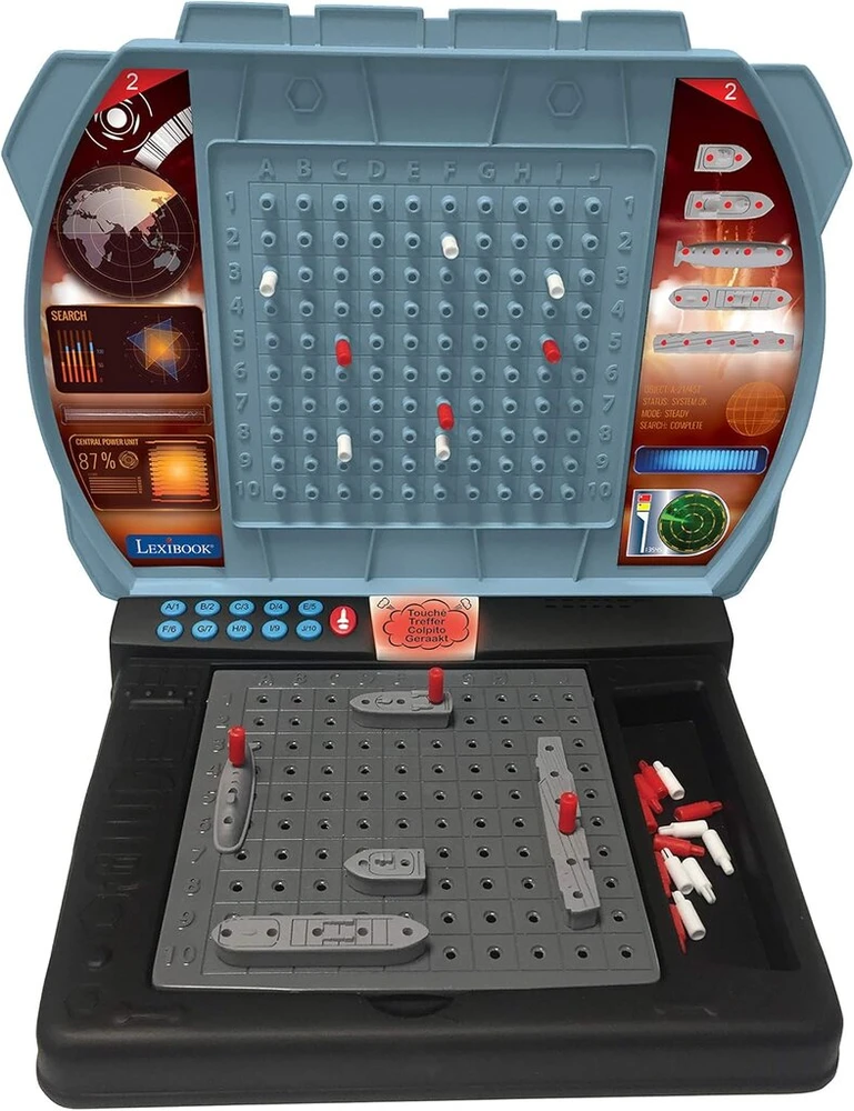 Lexibook - gt2800 kalbantis jūrų mūšis (prancūzų italų olandų vokiečių), 1 arba 2 žaidėjų stalo žaidimas, interaktyvus, su garso efektais, strateginis, maitinamas baterijomis, pilkas/juodas