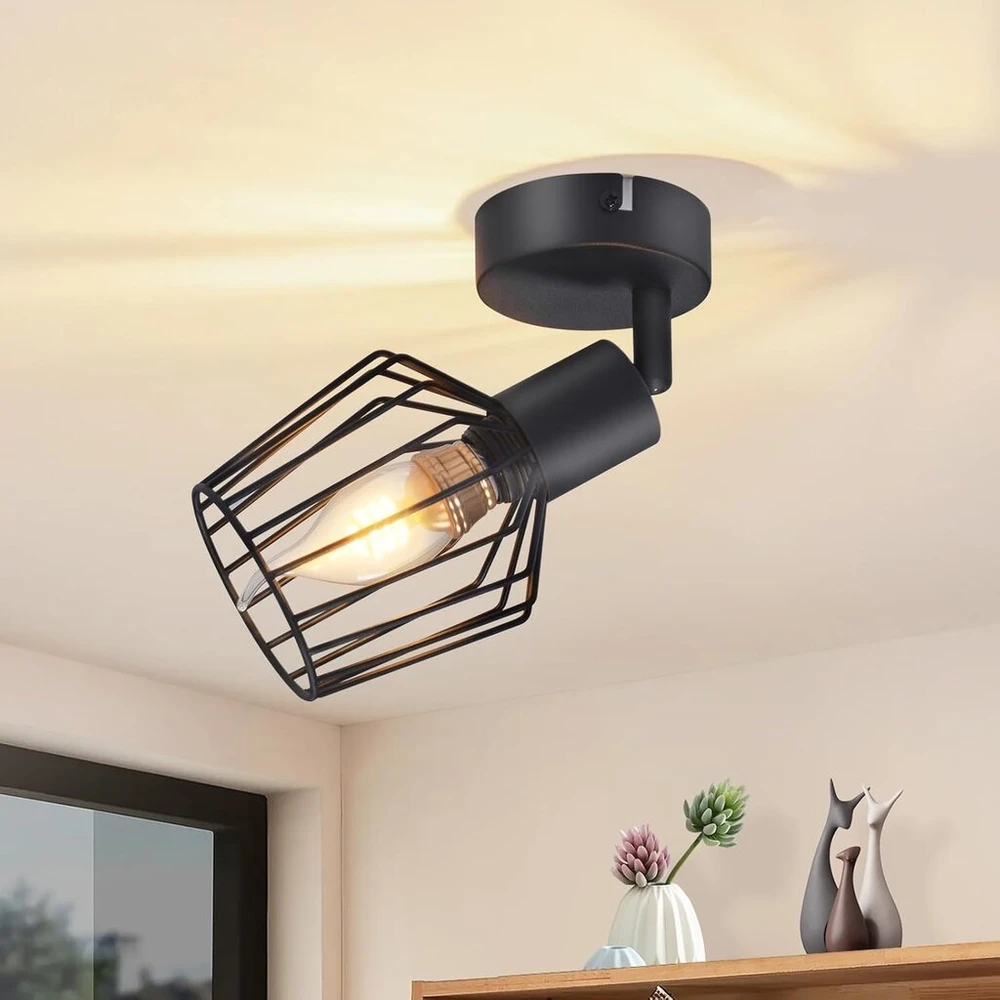 Lichtmaler lubiniai prožektoriai, pasukamas sieninis šviestuvas, prožektorius E14 - lubinis šviestuvas 1 liepsnos juodas vintažinis lubų šviestuvas pasukamas 350° sieninis prožektorius koridoriui vonios kambariui virtuvei (lemputė neįtraukta)