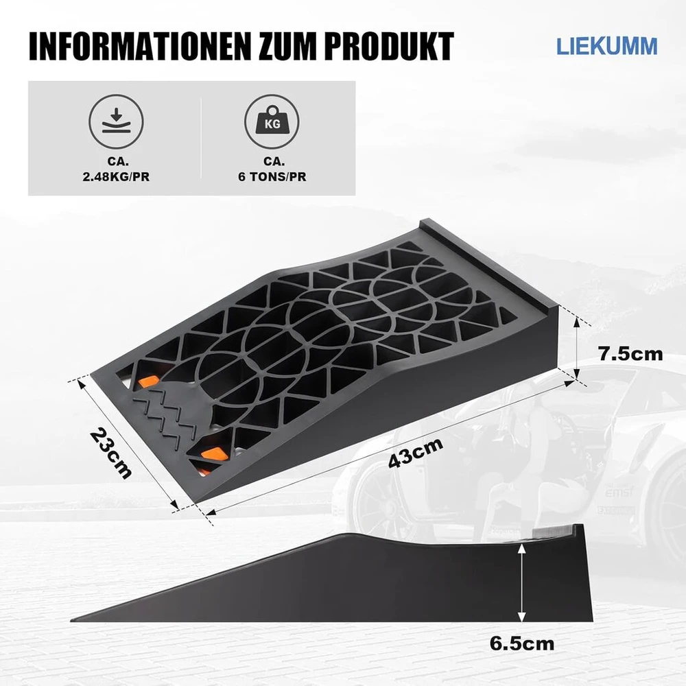 Liekumm 2 pakrovimo rampų rinkinys, didelio stiprumo automobilių rampa iki 6 t apkrovos, automobilių rampa automobiliui pakelti ir nuleisti, transporto priemonės priežiūrai, alyvos keitimui ir automobilių plovyklai