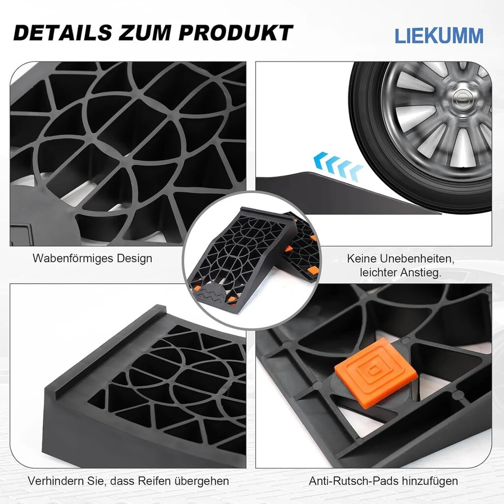 Liekumm 2 pakrovimo rampų rinkinys, didelio stiprumo automobilių rampa iki 6 t apkrovos, automobilių rampa automobiliui pakelti ir nuleisti, transporto priemonės priežiūrai, alyvos keitimui ir automobilių plovyklai