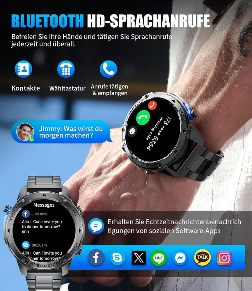 Lige dm2 išmanusis laikrodis vyrams, 1.43 colio amoled ekranas su gps/kompasu/barometro slėgiu/altimetru, 5atm atsparumas vandeniui, 170+ sporto režimų, 45+ dienų baterija, išmanusis laikrodis, skirtas android ios