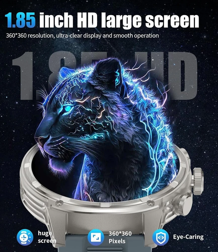 Lige išmanusis laikrodis vyrams su telefono funkcija, 1.85 colio hd didelis ekranas, 710 mah/žibintuvėlis, 120+ sporto režimų, ip68 fitneso laikrodis su širdies ritmo/miego monitoriumi, skirtas android ios, mėlynas