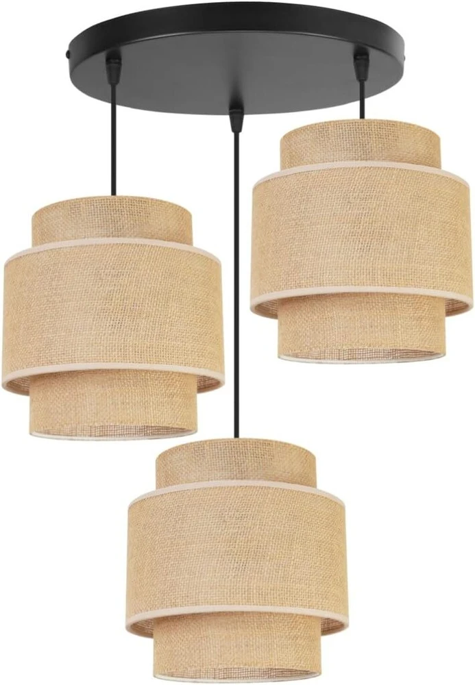Light-home boho stiliaus pakabinamas šviestuvas - lubinis šviestuvas svetainei, miegamajam ir valgomajam - metalinis pakabinamas šviestuvas su audinio gaubtu - e27-3-bulb ovalus - jute