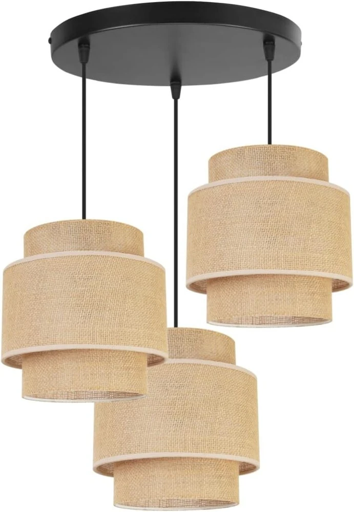Light-home boho stiliaus pakabinamas šviestuvas - lubinis šviestuvas svetainei, miegamajam ir valgomajam - metalinis pakabinamas šviestuvas su audinio gaubtu - e27-3-bulb ovalus - jute