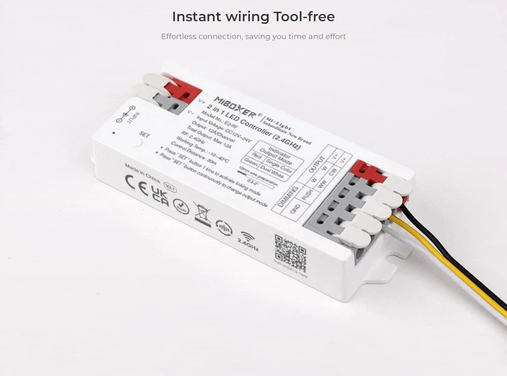 Lighteu®, Milight Miboxer 2 in 1 led valdiklis 2.4 ghz led juostos valdiklis dc12v/24v išėjimas max 12a, palaiko push dim, e2-rf