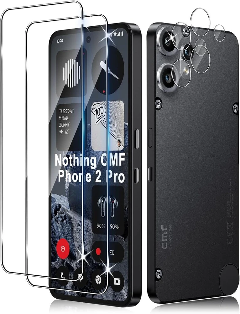 Liilaa Ekrano apsauga, skirta Nothing Cmf Phone 2 Pro, grūdintas stiklas, 2 vnt. grūdinto stiklo apsauginė plėvelė su 2 kameros apsaugos dalimis, 9h ekrano apsauga, itin skaidrus apsauginis stiklas