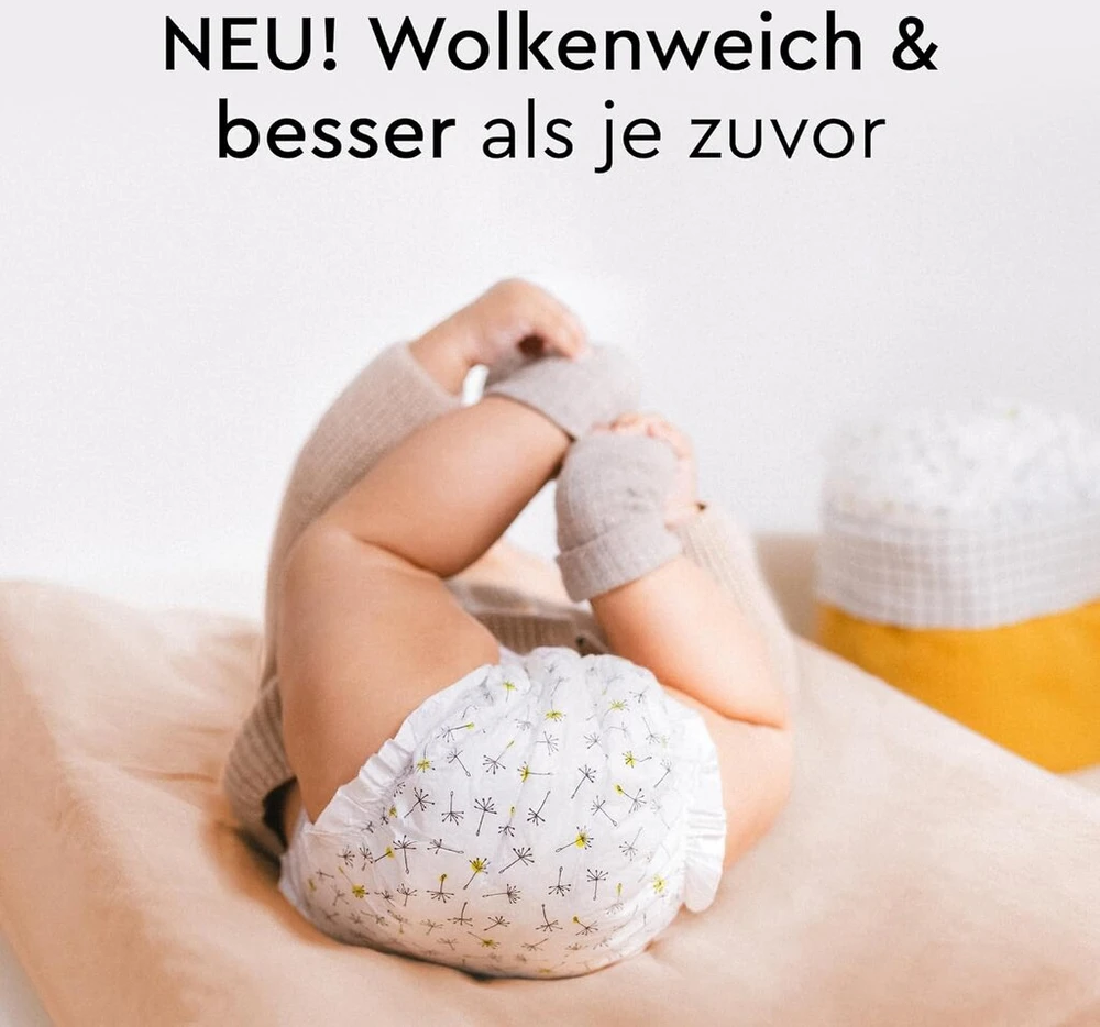 Lillydoo Švelnios kūdikių sauskelnės – 1 dydis (2–5kg), mėnesio dėžutė (144 vnt.), patikima apsauga nuo pratekėjimo, minkštos, be kvapiklių ir losjonų jautriai odai, dermatologiškai patikrintos