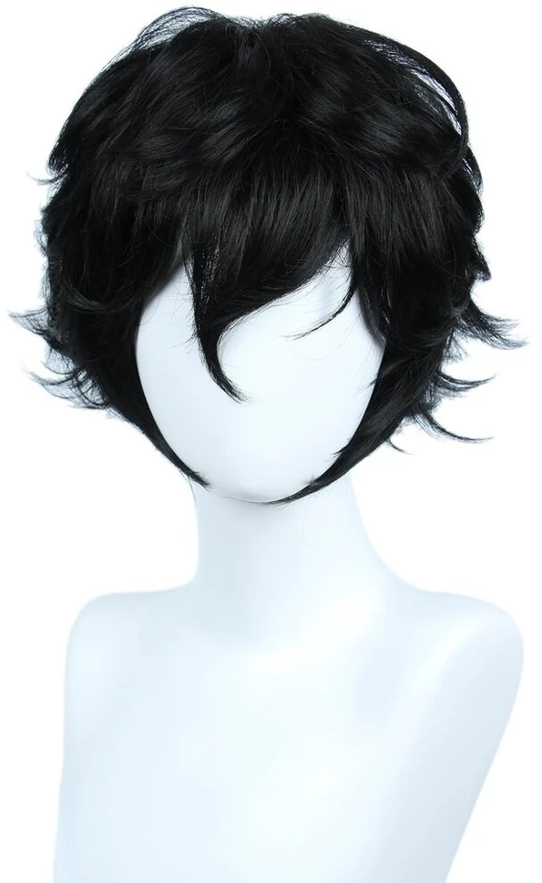Linfairy Helovino kostiumo cosplay perukas P5 (trumpas, juodas)