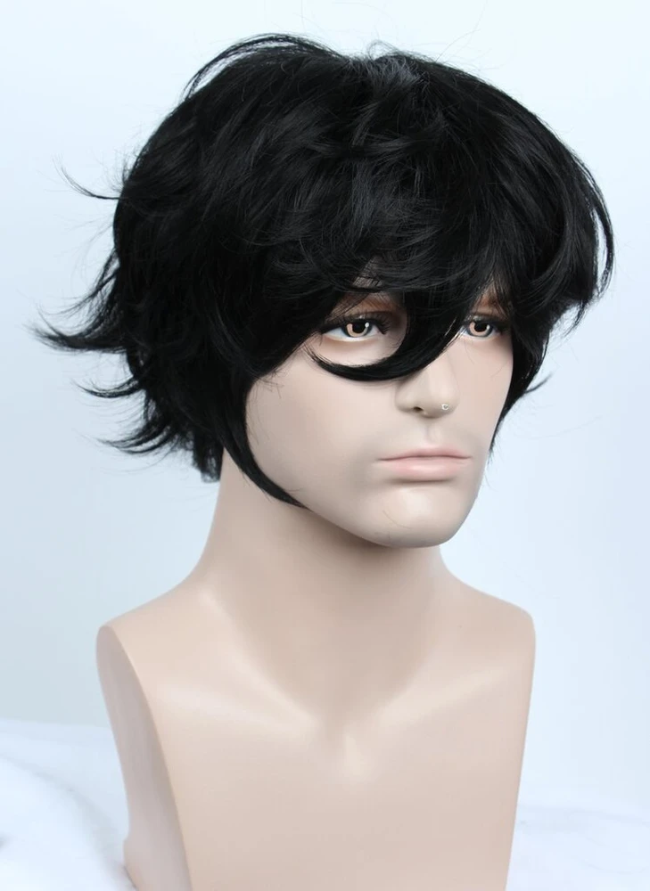 Linfairy Helovino kostiumo cosplay perukas P5 (trumpas, juodas)