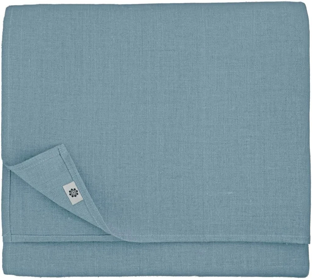 Lininė ir medvilninė staltiesė Caerula, lininis audinys – 100 % linas, mėlyna (147 x 300 cm) kvadratinė vienspalvė namų virtuvės dekoracija valgomojo stalui restoranui viešbučiui kavinei festivaliui vakarėliui