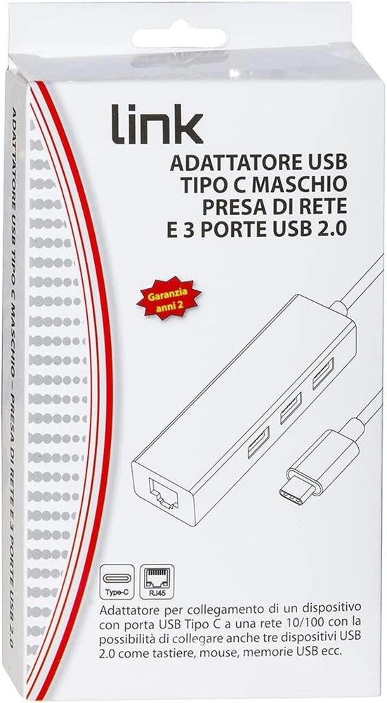 Link lkadat127 usb adapteris type c male su maitinimo kištuku rj45 10/100 + 3 usb 2.0 šakotuvas