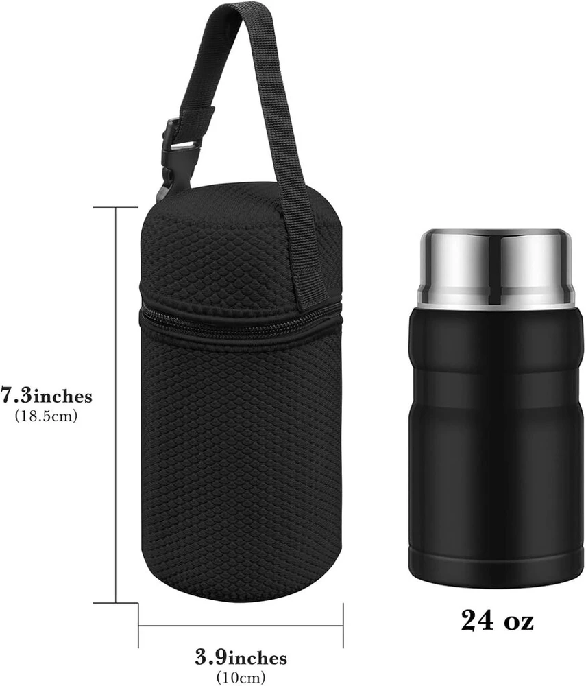 Linkidea termo krepšys, izoliuotas pietų krepšys su riešo dirželiu, tinkamas darbui biure, iškyloms lauke, suderinamas su 24 oz Thermos, Serlium, Bidakid, Log Hat (juodas)