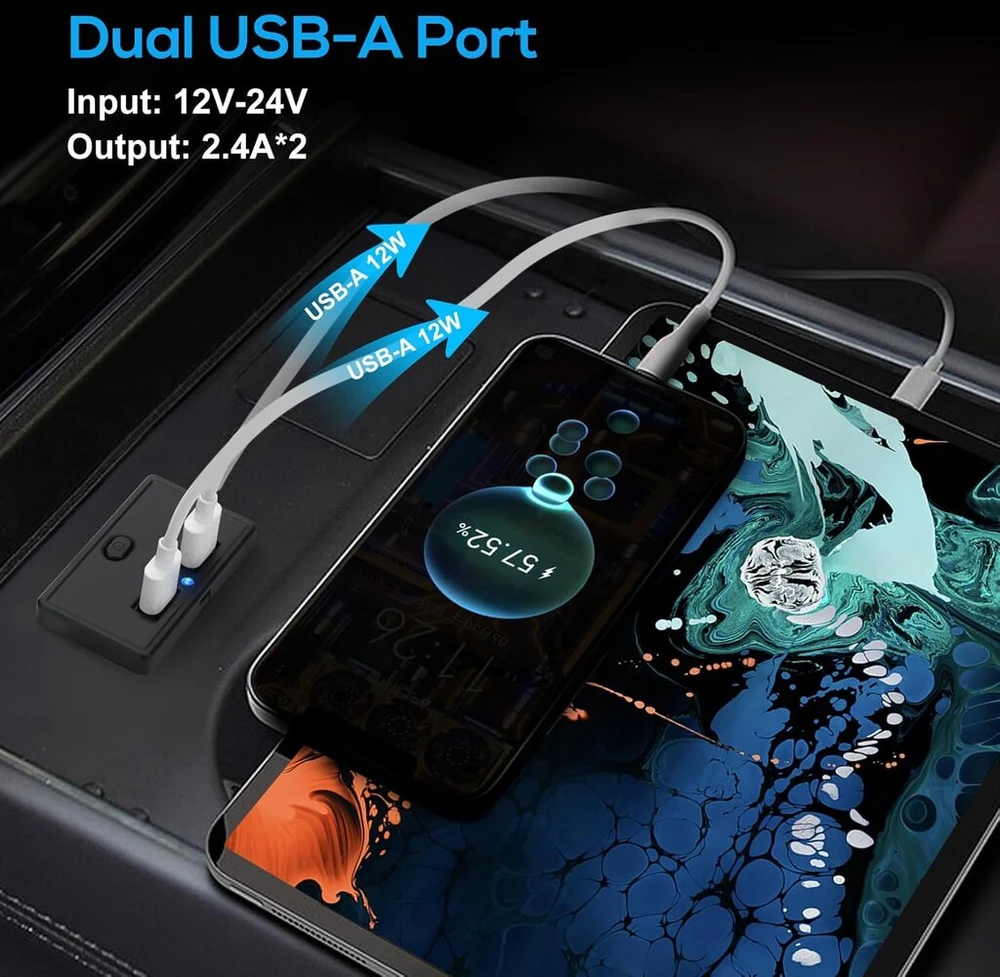 Linkstyle usb lizdas 12 v kemperiui, 4.8 a dvigubas usb a greito įkrovimo lizdo skydelis su įjungimo/išjungimo jungikliu automobiliams, laivams