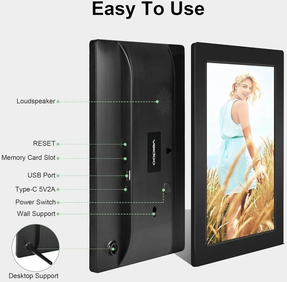 Lipa X80 Skaitmeninis nuotraukų rėmelis 10.1 colio Frameo App - Skaitmeninis nuotraukų rėmelis su Wifi - Skaitmeninis nuotraukų rėmelis - Nuotraukų rėmelis - Montuojamas ant sienos - Android 11 - Ips jutiklinis ekranas - 32 Gb - Bluetooth