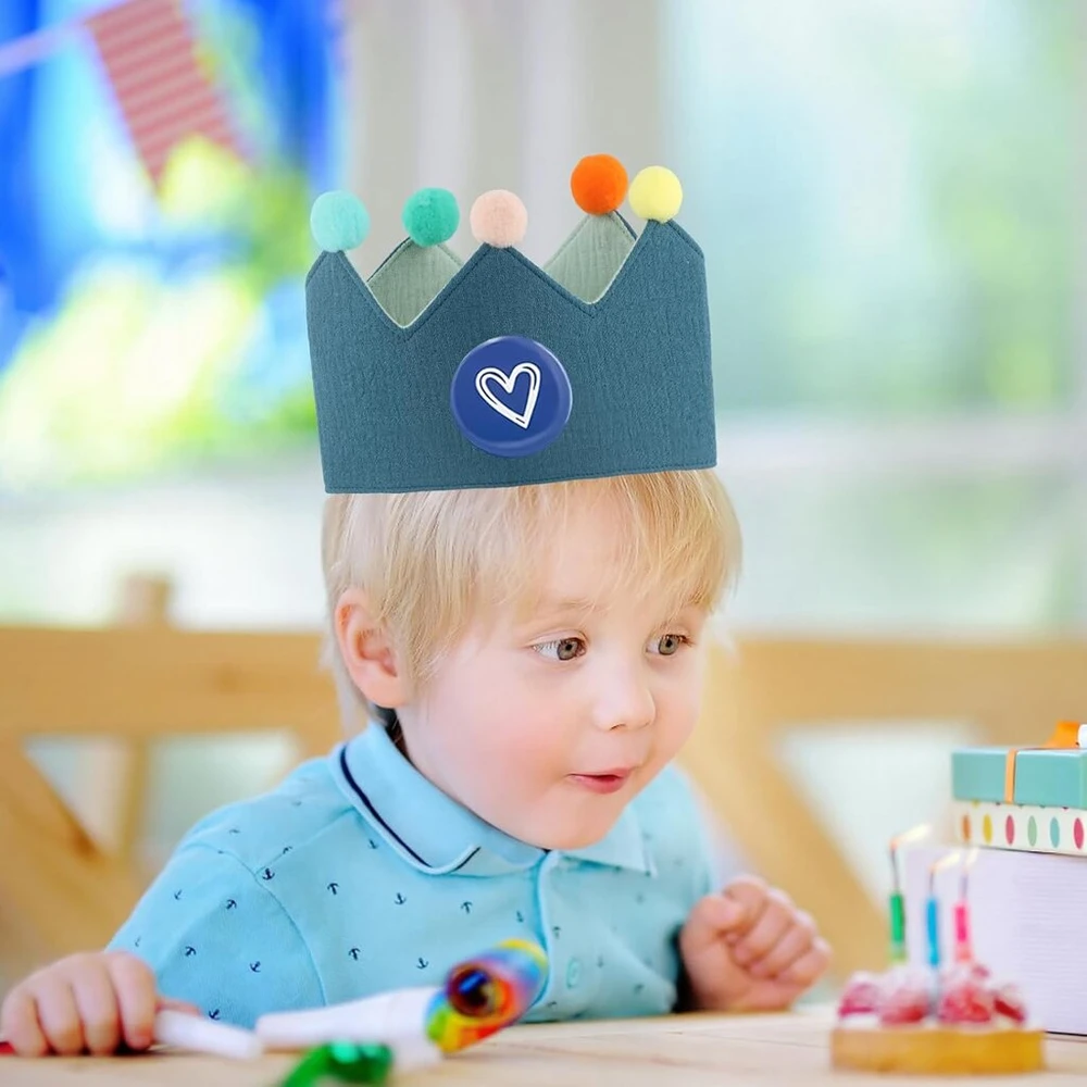Litinliv gimtadienio karūna, vaikiškos vakarėlių kepurės, vakarėlio dekoracija, gimtadienio karūna su sagų numeriais nuo 0-9, gimtadienio karūna iš muslino, unisex karūna vaikų gimtadienio vakarėlių reikmenims
