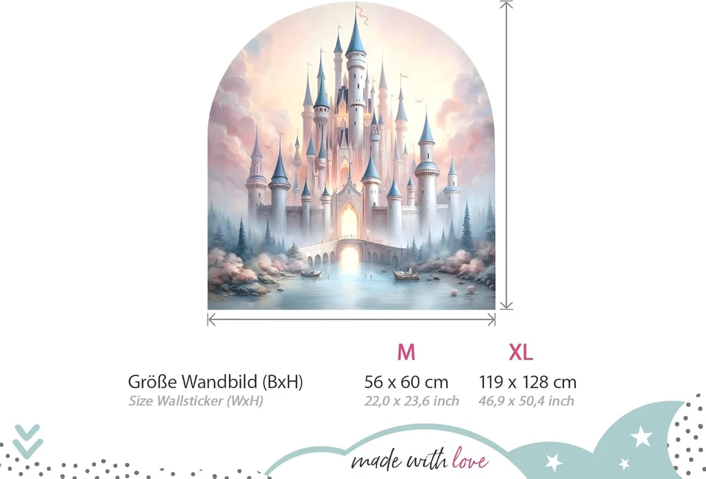 Little Deco Dl5048-04 sienos lipdukas pilis vaikų kambarys mergaitė pasaka sienos lipdukas kūdikių kambariui rožinė miegamojo sienų dekoracija
