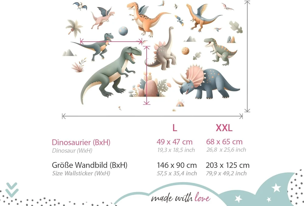Little Deco sienų lipdukas dinozaurų rinkinys sienų lipdukas T-rex gyvūnai vaikų kambariui berniukams sienų lipdukas kūdikių kambariui dino dekoracija lipdukas Dl5051-03