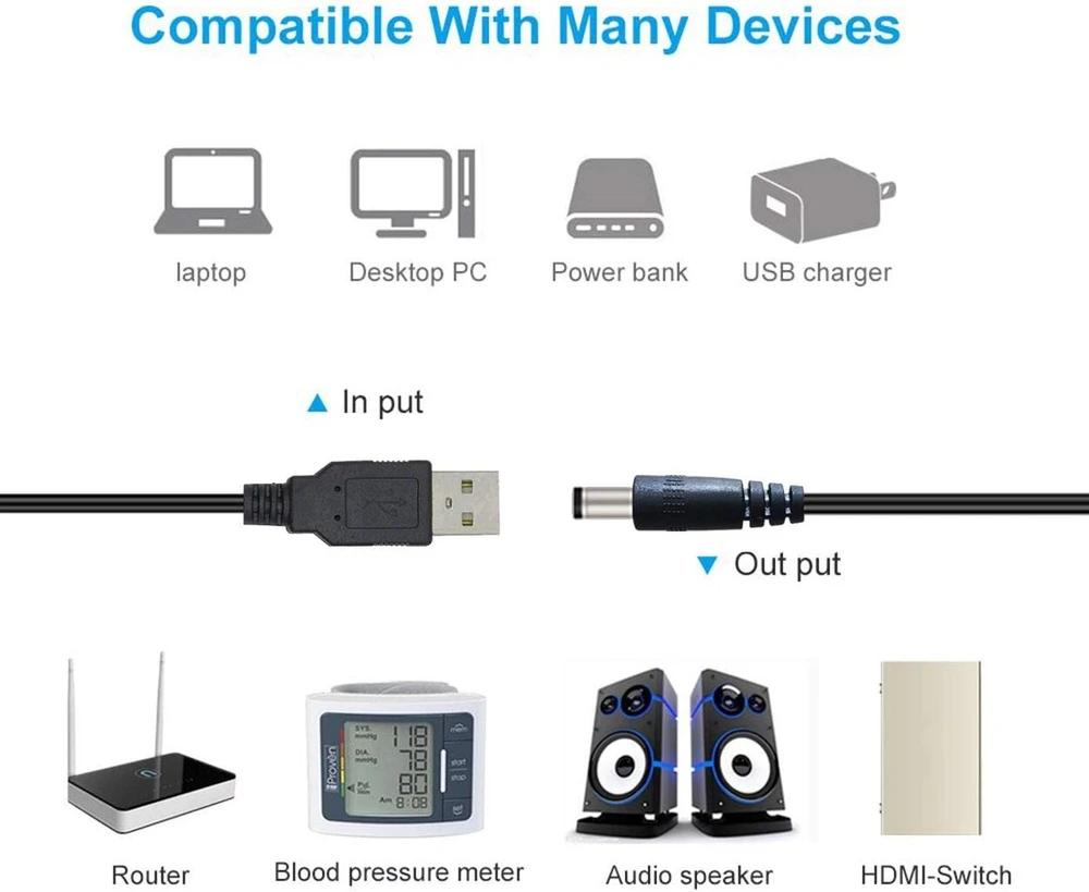Liwinting 2 x 1 m / 3.28 pėdos usb į nuolatinės srovės kištuką, 5 v usb į nuolatinės srovės kabelį, 5.5 mm x 2.1 mm nuolatinės srovės kištuko lizdo keitiklį, maitinimo įkrovimo kabelį, tinkamą 5.5/2.1 mm nešiojamiesiems kompiuteriams, maršrutizatoriams, m