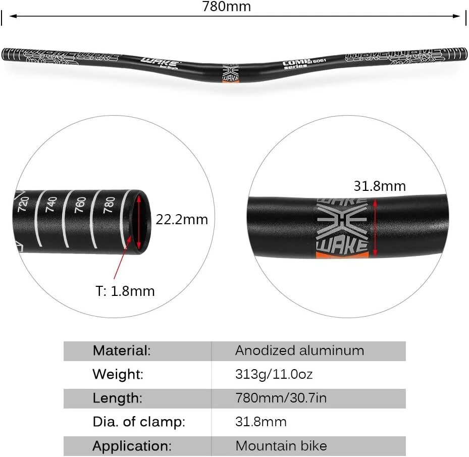 Lixada aliuminio lydinio kalnų dviračio vairas, plokščias vairas, 780 mm, anoduotas, juodas