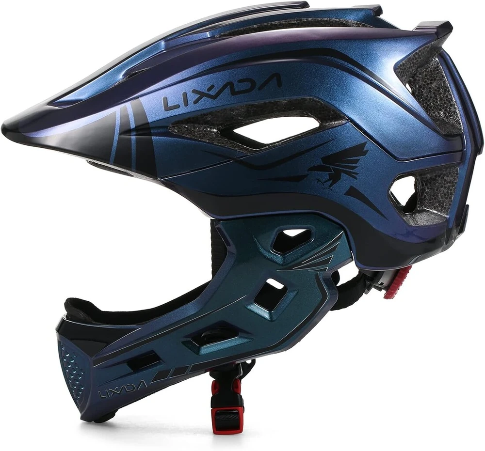 Lixada vaikiškas dviračio šalmas, uždaras veidas, nuimamas, unisex, 52–58 cm, vaikiškas šalmas 2 viename, integruotas, reguliuojamo dydžio, su nuimama smakro apsauga, šalmas riedučiams, dviračiams, riedlentėms
