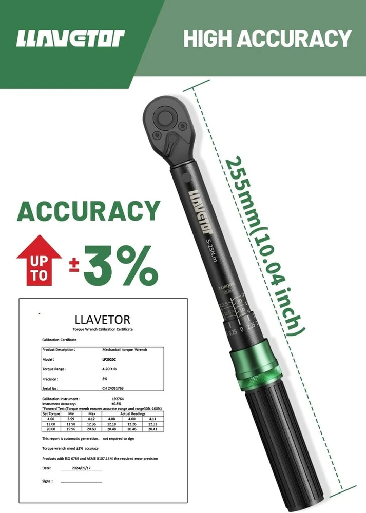 Llavetor sukimo momento raktas 1/4, 5-25 nm sukimo momento raktas dviračiui, 72 dantų reversinis terkšlinis mechanizmas, sukimo momento raktas automobiliui ± 3% paklaida