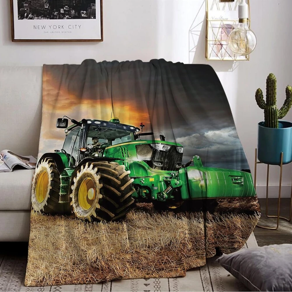 Lltteer traktoriaus antklodė, minkšta traktoriaus antklodė vaikams, flanelinė antklodė ūkio tema, vaikiška antklodė, 3d spausdinta fliso antklodė, sofa antklodė, minkšta šilta pūkuota antklodė mergaitėms ir berniukams (traktorius 01, 150 x