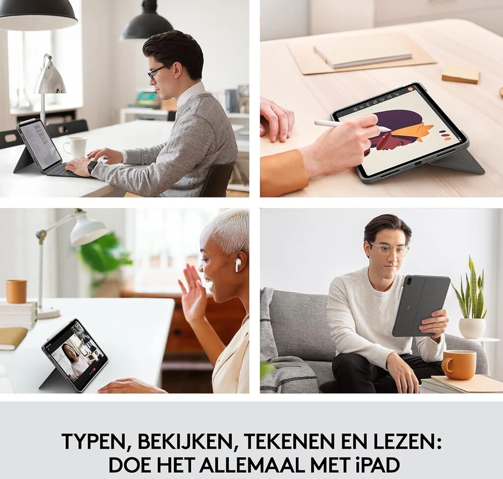 Klaviatūra Logitech Combo Touch Ipad Air (4-os ir 5-os kartos - 2020, 2022) klaviatūros dėklas, Uk/us Qwerty išdėstymas - pilka