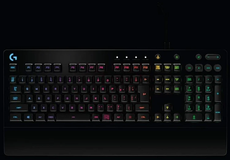 Logitech G G213 Prodigy žaidimų klaviatūra, Lightsync Rgb, Mech-dome klavišai, atspari išsiliejimams, multimedijos klavišai, Azerty išdėstymas, belgiška - juoda