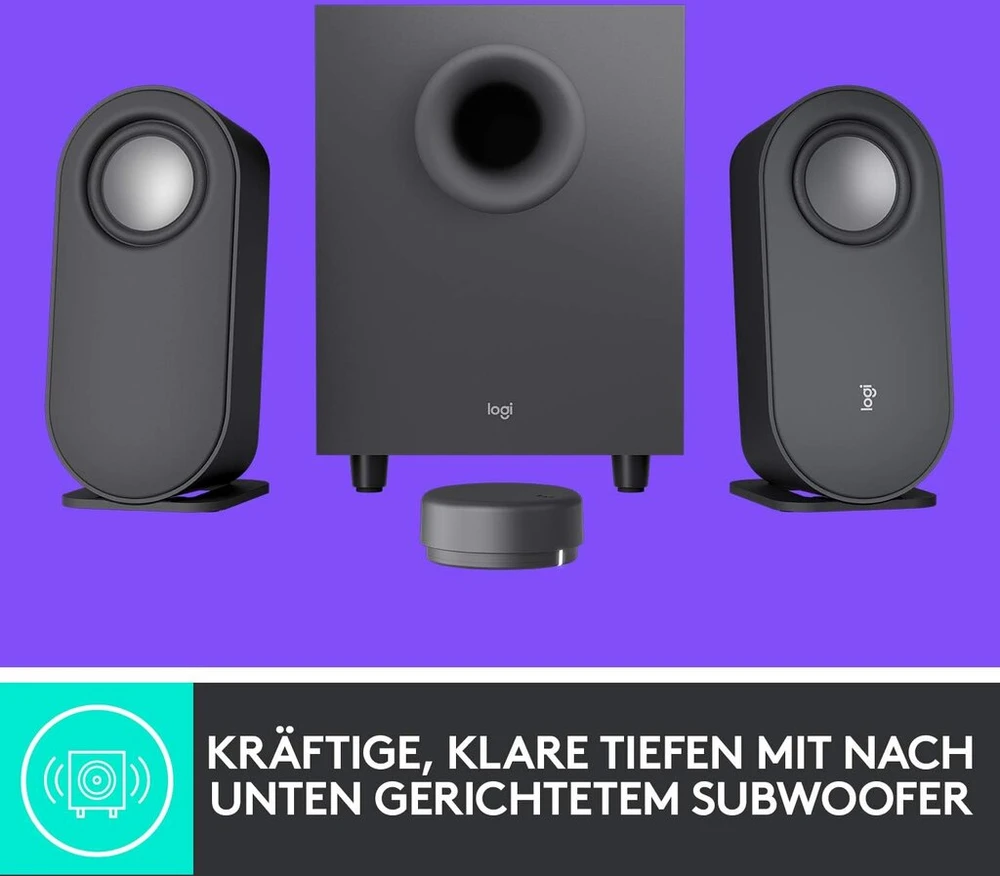 Kompiuterio kolonėlės Logitech Z407 Bluetooth kompiuteriniai garsiakalbiai su žemų dažnių garsiakalbiu ir belaidžiu valdymu, erdvę užpildantis garsas, aukščiausios kokybės garsas su keliais įėjimais, Usb garsiakalbiai - juodi